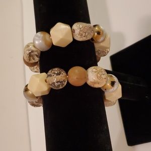2-Beaded Bracelets. Brown, cream and tan